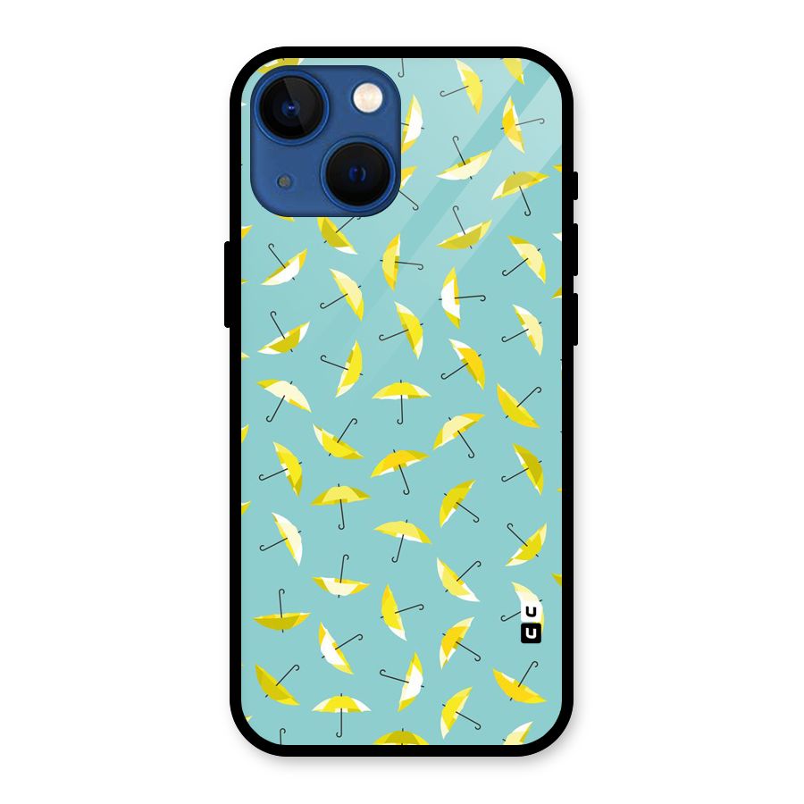Yellow Umbrella Pattern Glass Back Case for iPhone 13 Mini