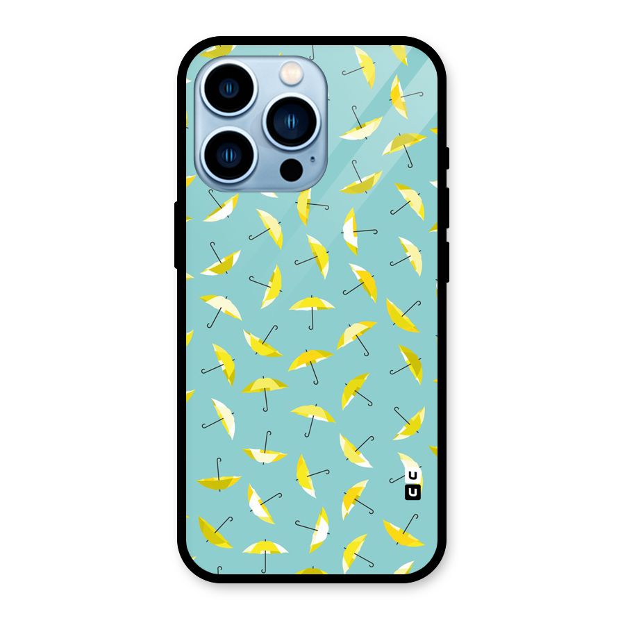 Yellow Umbrella Pattern Glass Back Case for iPhone 13 Pro