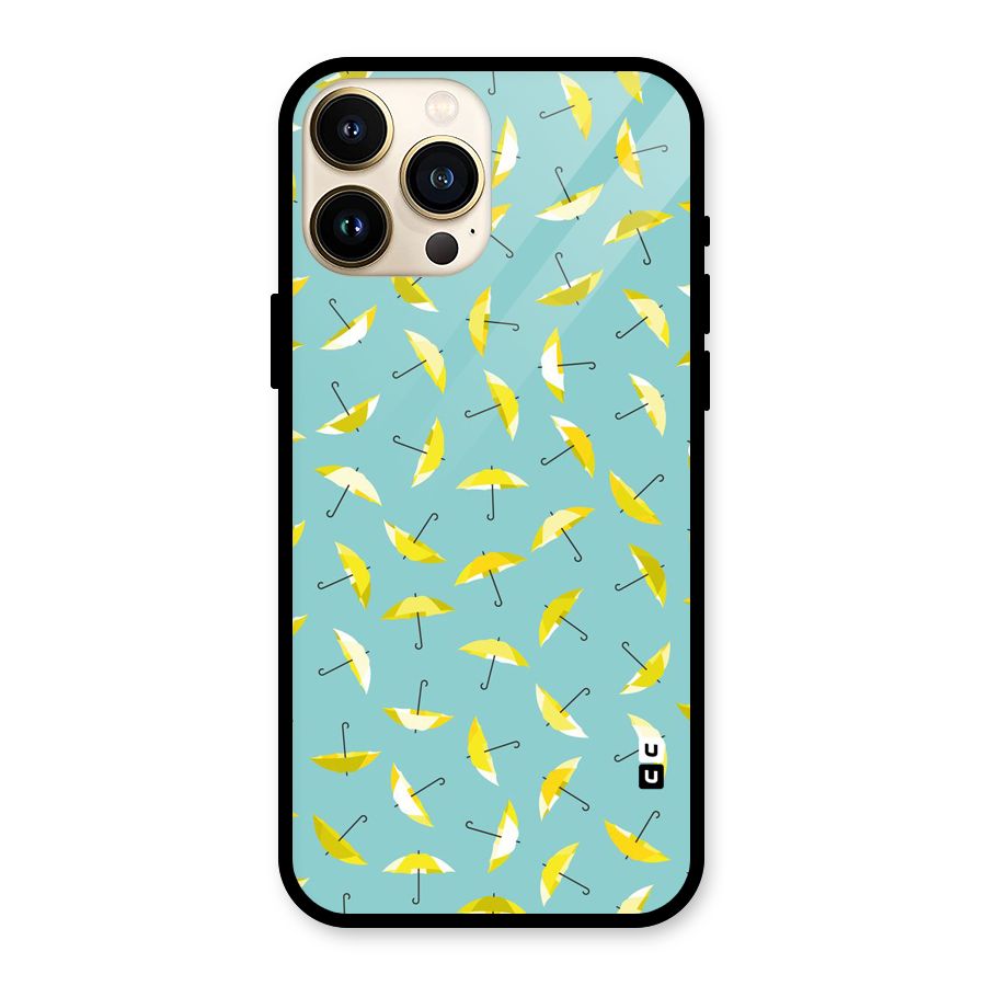 Yellow Umbrella Pattern Glass Back Case for iPhone 13 Pro Max