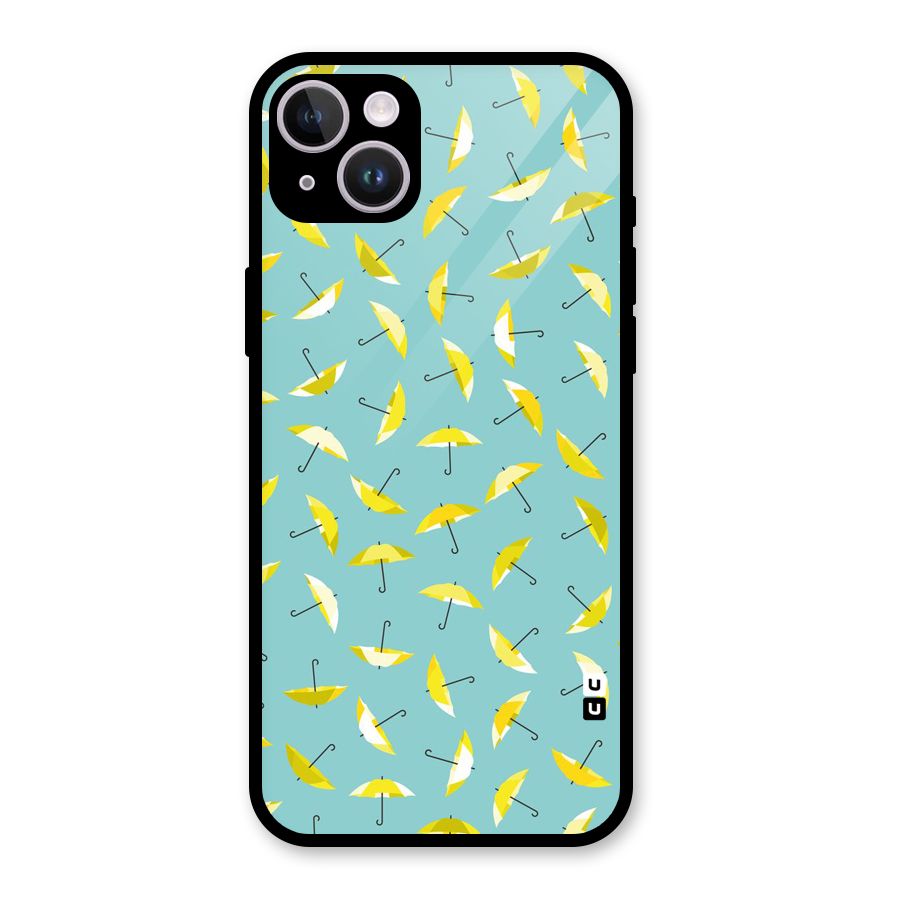 Yellow Umbrella Pattern Glass Back Case for iPhone 14 Plus