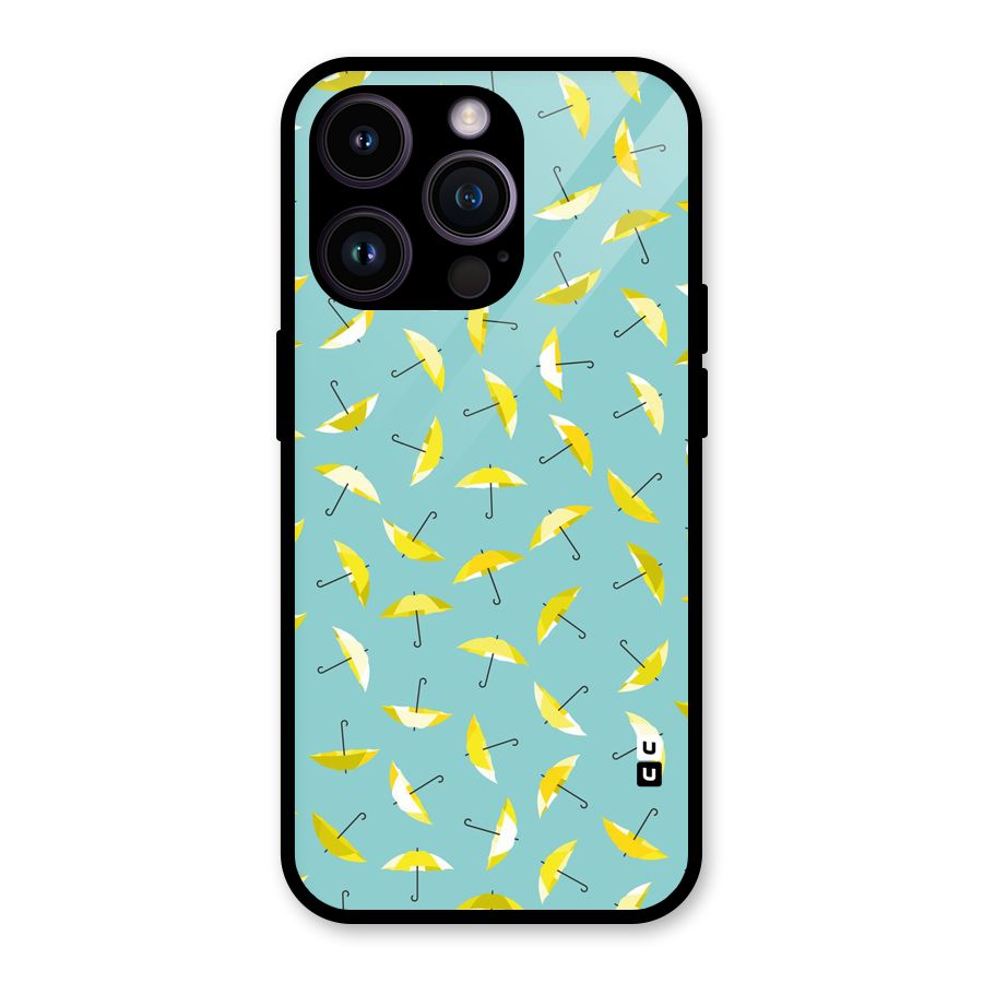 Yellow Umbrella Pattern Glass Back Case for iPhone 14 Pro