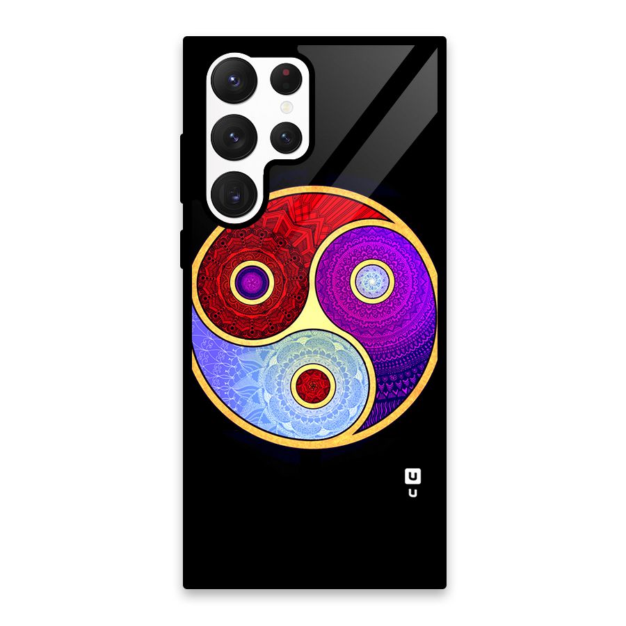 Yin Yang Mandala Design Glass Back Case for Galaxy S22 Ultra 5G