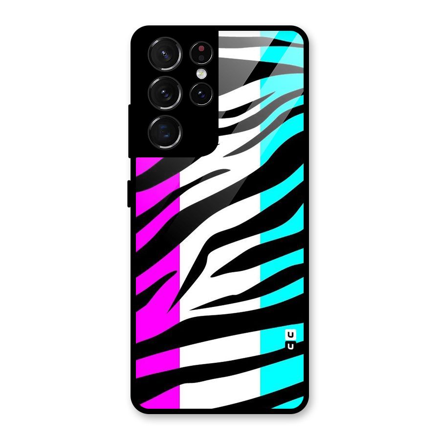 Zebra Texture Glass Back Case for Galaxy S21 Ultra 5G