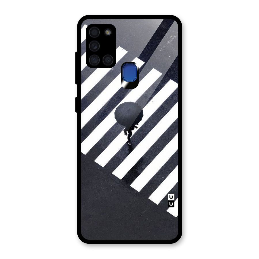 Zebra Walking Glass Back Case for Galaxy A21s