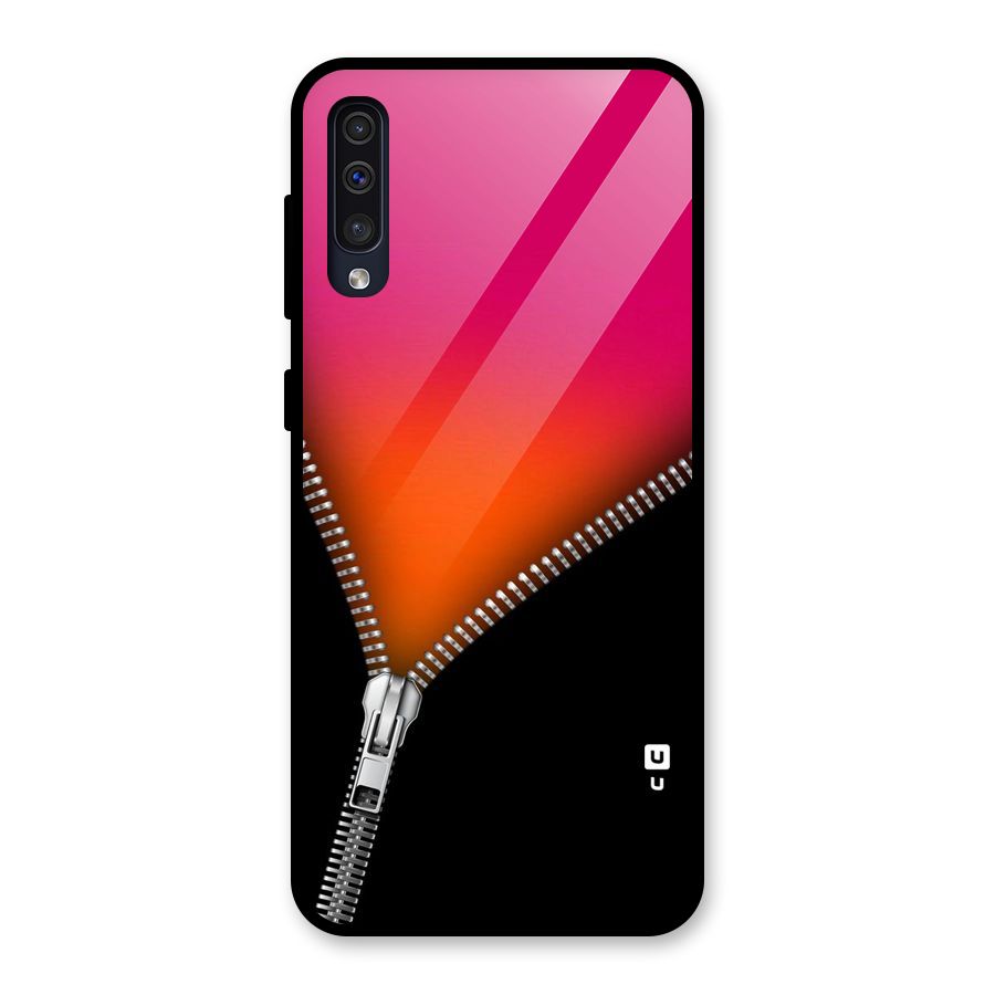 Zipper Print Glass Back Case for Galaxy A50