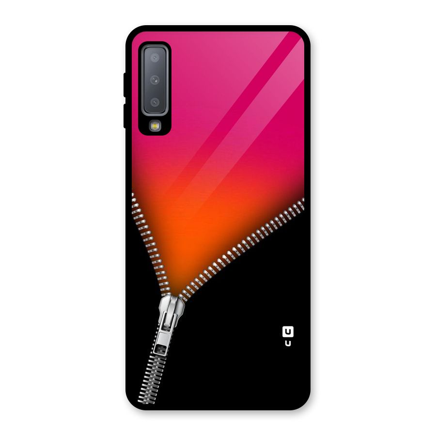 Zipper Print Glass Back Case for Galaxy A7 (2018)