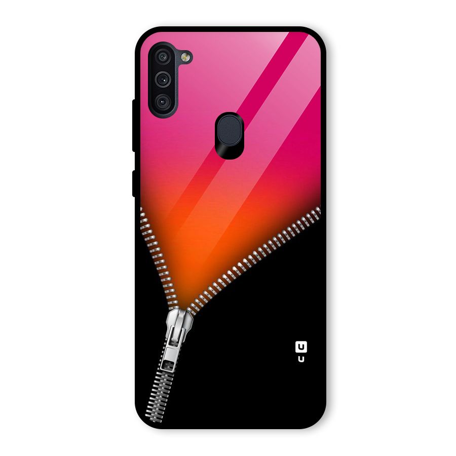 Zipper Print Glass Back Case for Galaxy M11