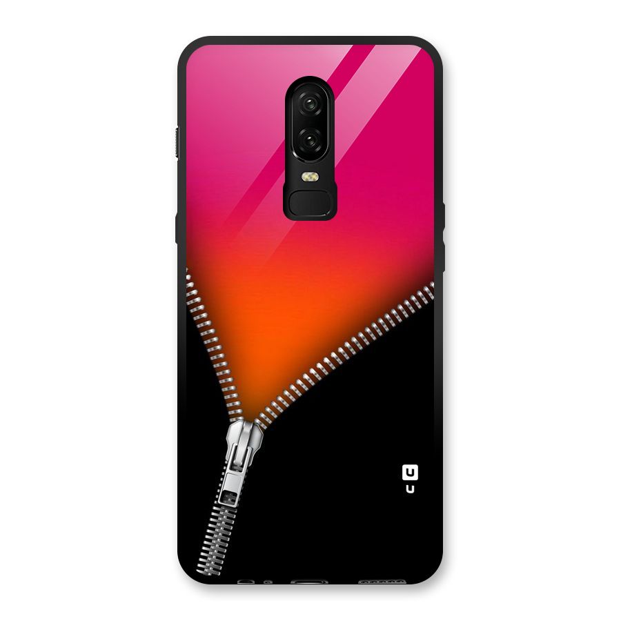 Zipper Print Glass Back Case for OnePlus 6
