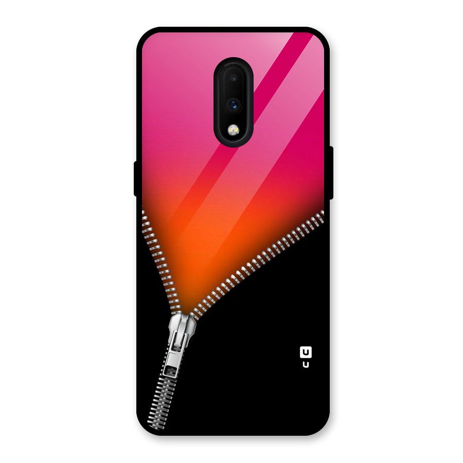 Zipper Print Glass Back Case for OnePlus 7