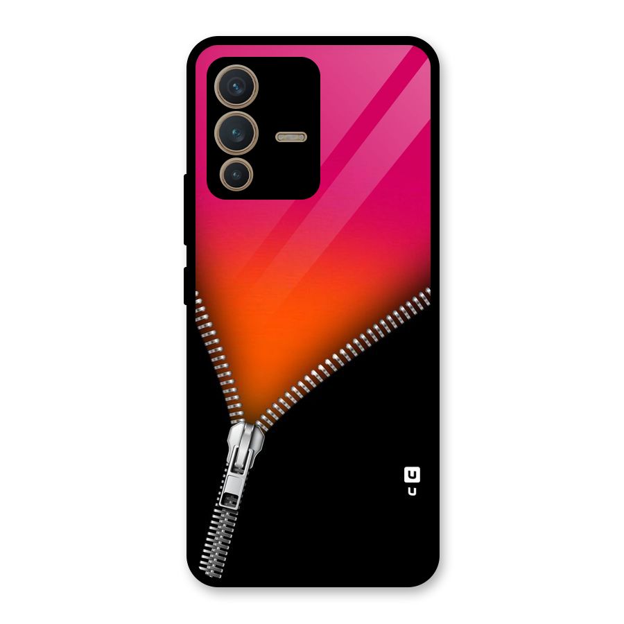 Zipper Print Glass Back Case for Vivo V23 5G