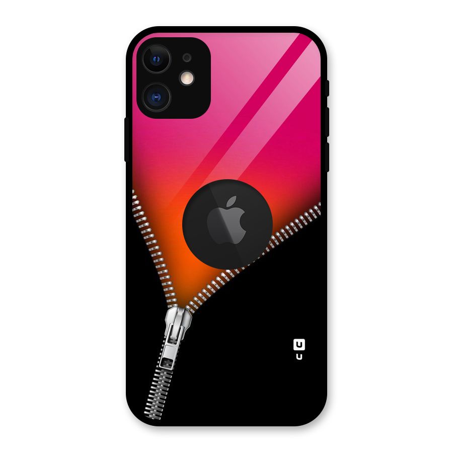 Zipper Print Glass Back Case for iPhone 11 Logo Cut