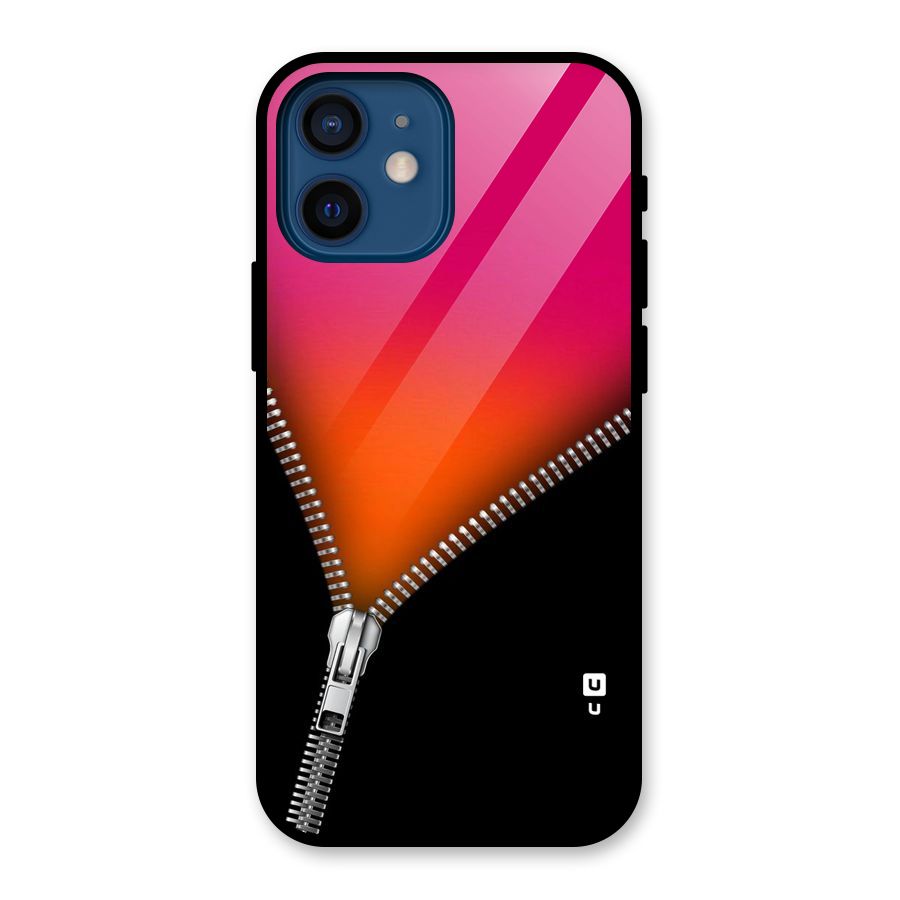Zipper Print Glass Back Case for iPhone 12 Mini