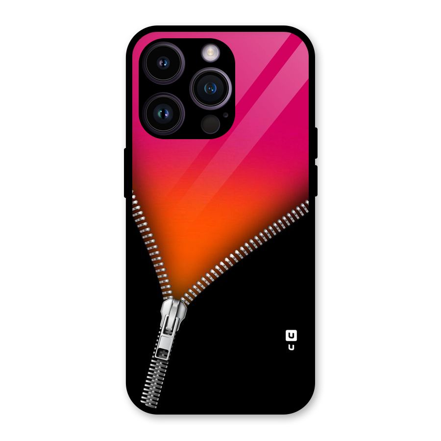Zipper Print Glass Back Case for iPhone 14 Pro