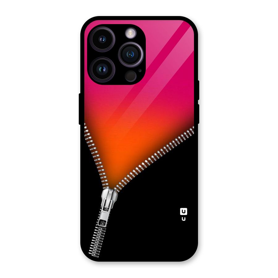 Zipper Print Glass Back Case for iPhone 14 Pro Max