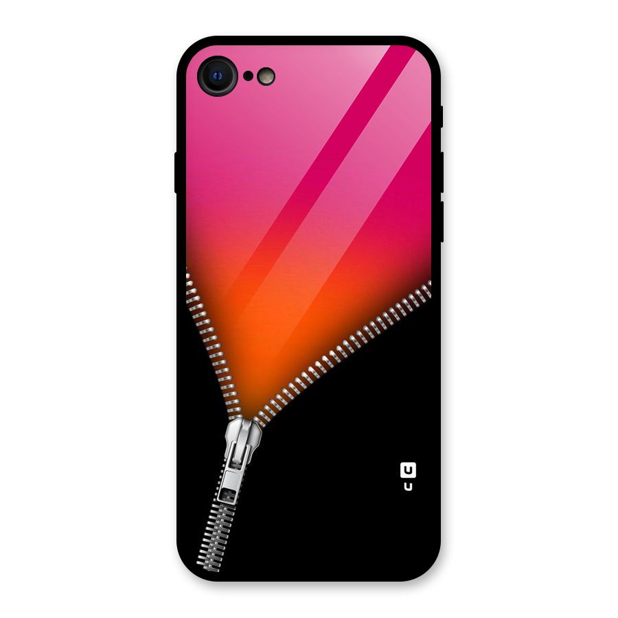 Zipper Print Glass Back Case for iPhone SE 2022