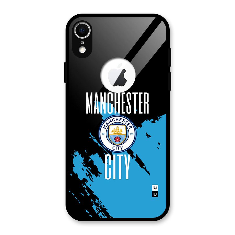 Abstract Manchester Glass Back Case for iPhone XR Logo Cut