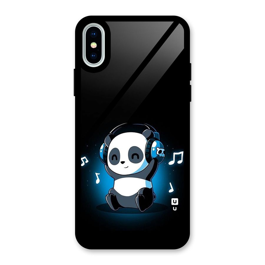 Adorable Panda Enjoying Music Glass Back Case for iPhone X