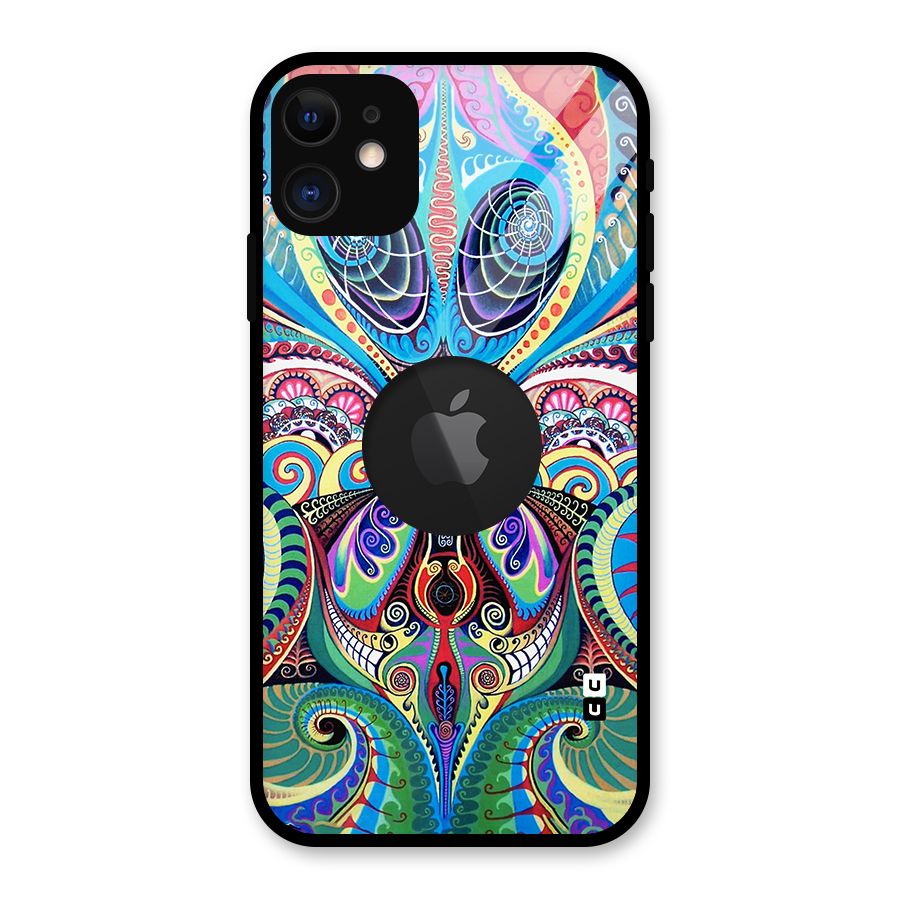 Alien Psychedelic Art Glass Back Case for iPhone 11 Logo Cut
