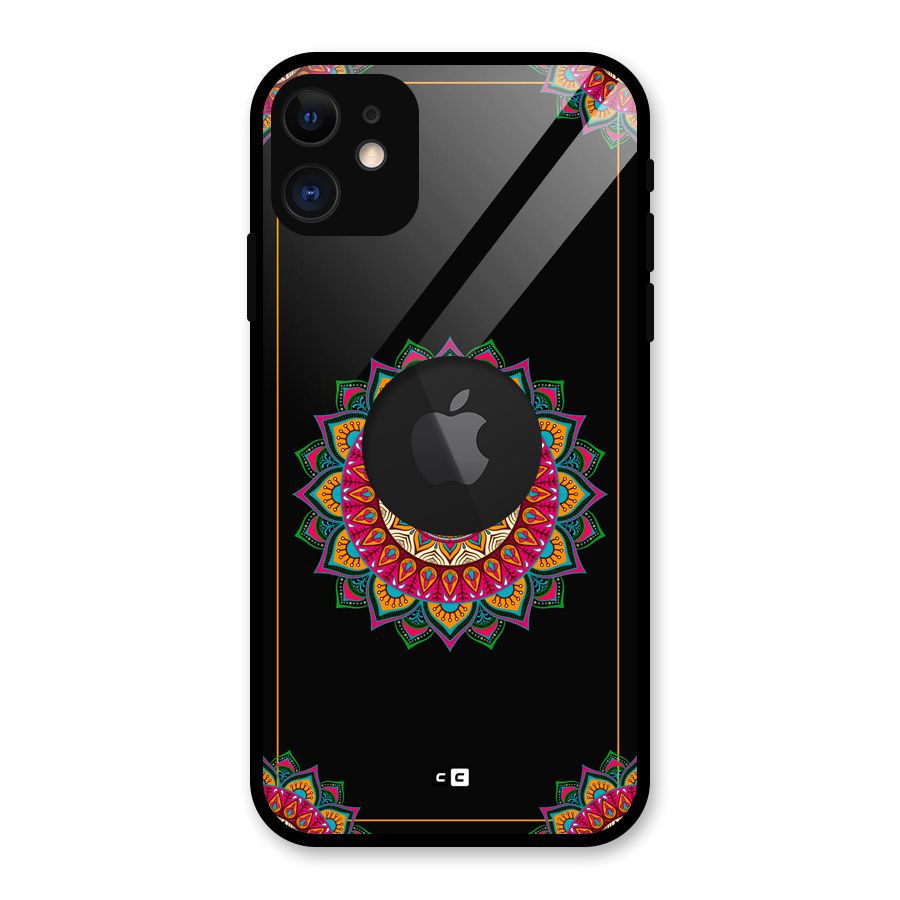 Amazing Mandala Art Glass Back Case for iPhone 11 Logo Cut