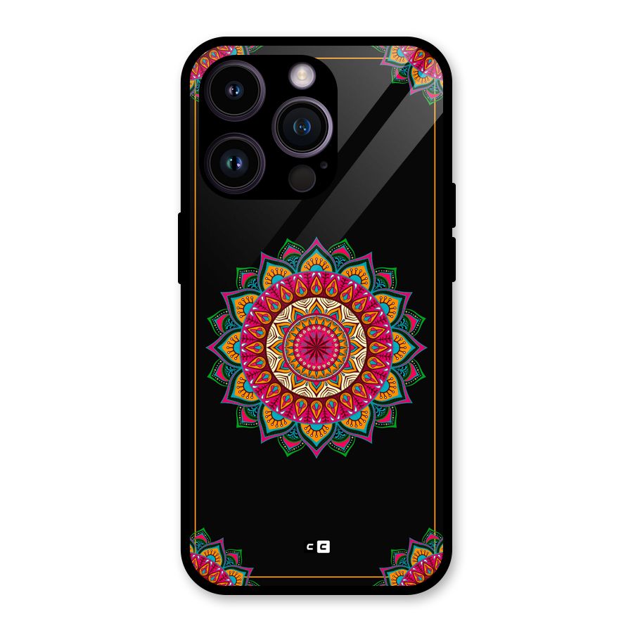 Amazing Mandala Art Glass Back Case for iPhone 14 Pro