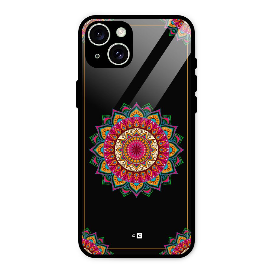 Amazing Mandala Art Glass Back Case for iPhone 15 Plus