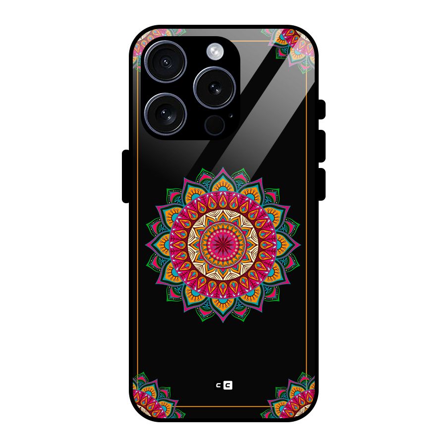 Amazing Mandala Art Glass Back Case for iPhone 15 Pro