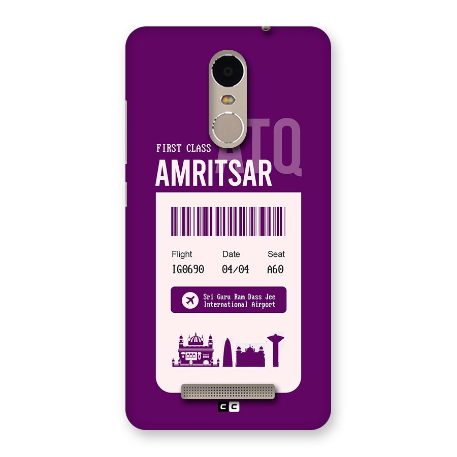 Amritsar Boarding Pass Back Case for Redmi Note 3