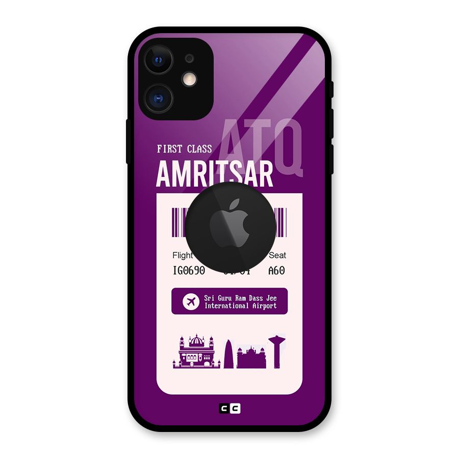 Amritsar Boarding Pass Glass Back Case for iPhone 11 Logo Cut