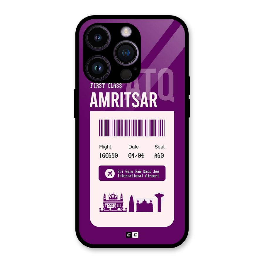 Amritsar Boarding Pass Glass Back Case for iPhone 14 Pro