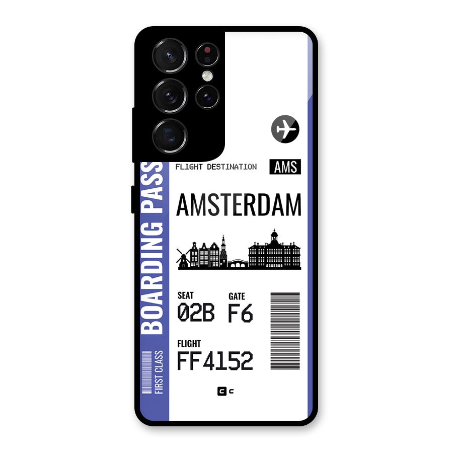 Amsterdam Boarding Pass Glass Back Case for Galaxy S21 Ultra 5G