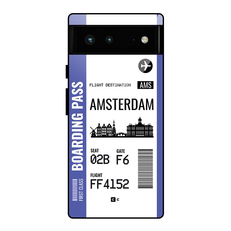 Amsterdam Boarding Pass Glass Back Case for Google Pixel 6