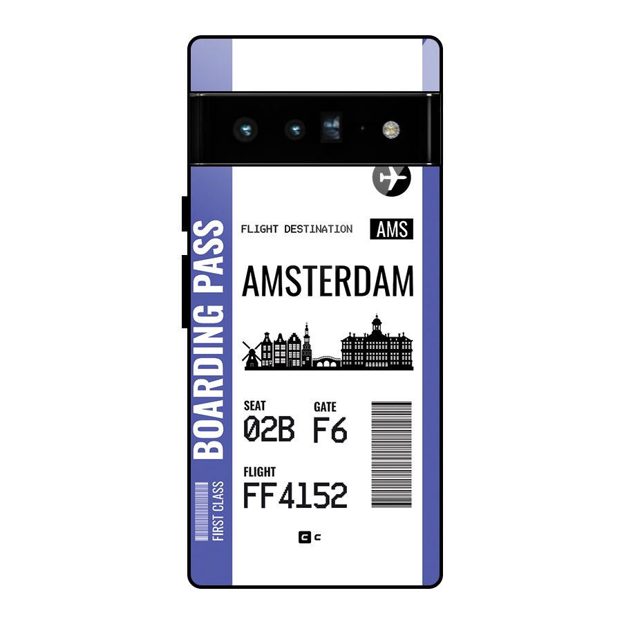 Amsterdam Boarding Pass Glass Back Case for Google Pixel 6 Pro