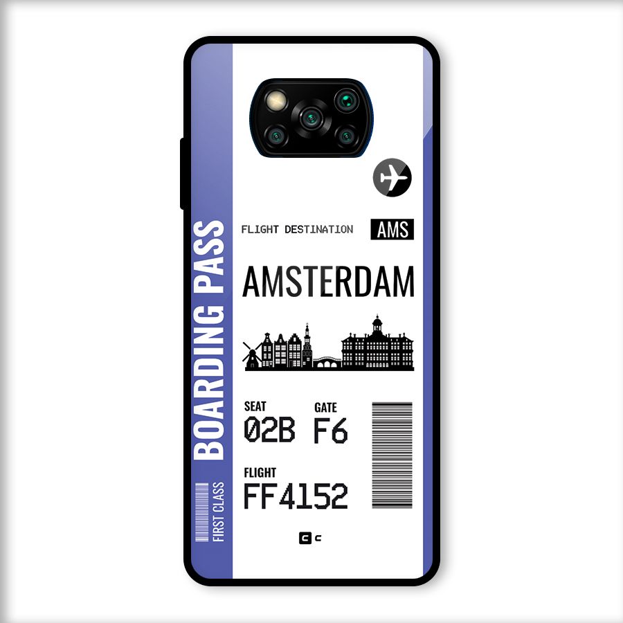 Amsterdam Boarding Pass Glass Back Case for Poco X3