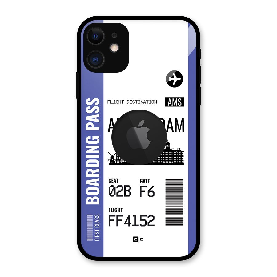 Amsterdam Boarding Pass Glass Back Case for iPhone 11 Logo Cut