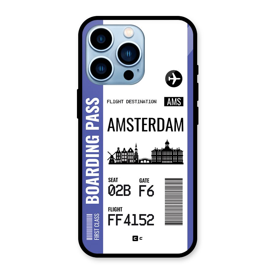 Amsterdam Boarding Pass Glass Back Case for iPhone 13 Pro
