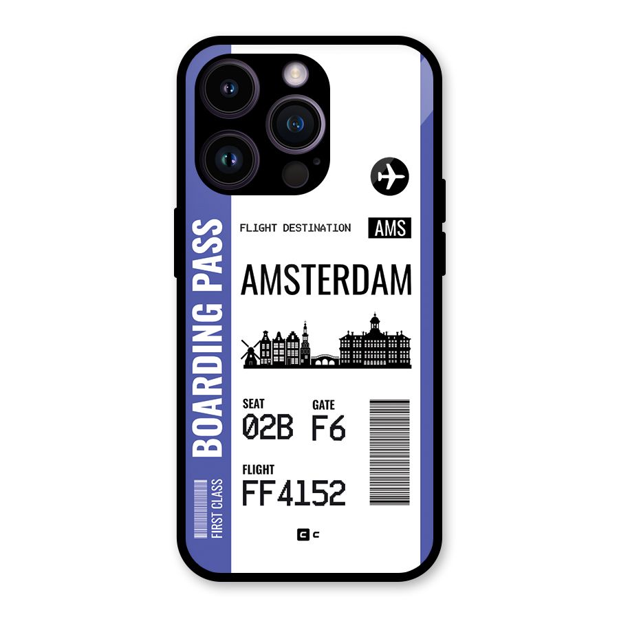 Amsterdam Boarding Pass Glass Back Case for iPhone 14 Pro