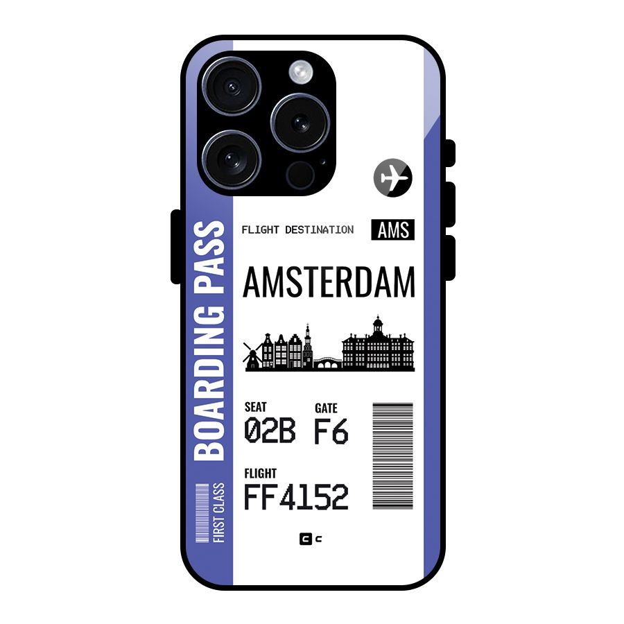 Amsterdam Boarding Pass Glass Back Case for iPhone 15 Pro