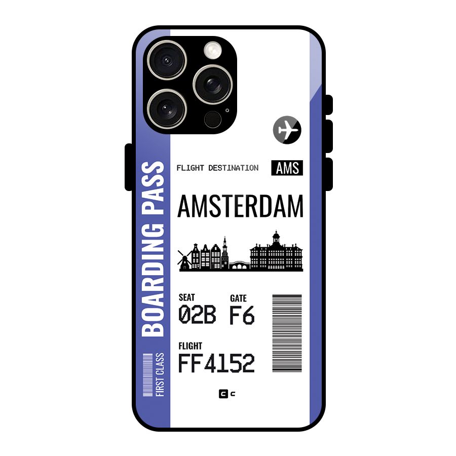 Amsterdam Boarding Pass Glass Back Case for iPhone 15 Pro Max