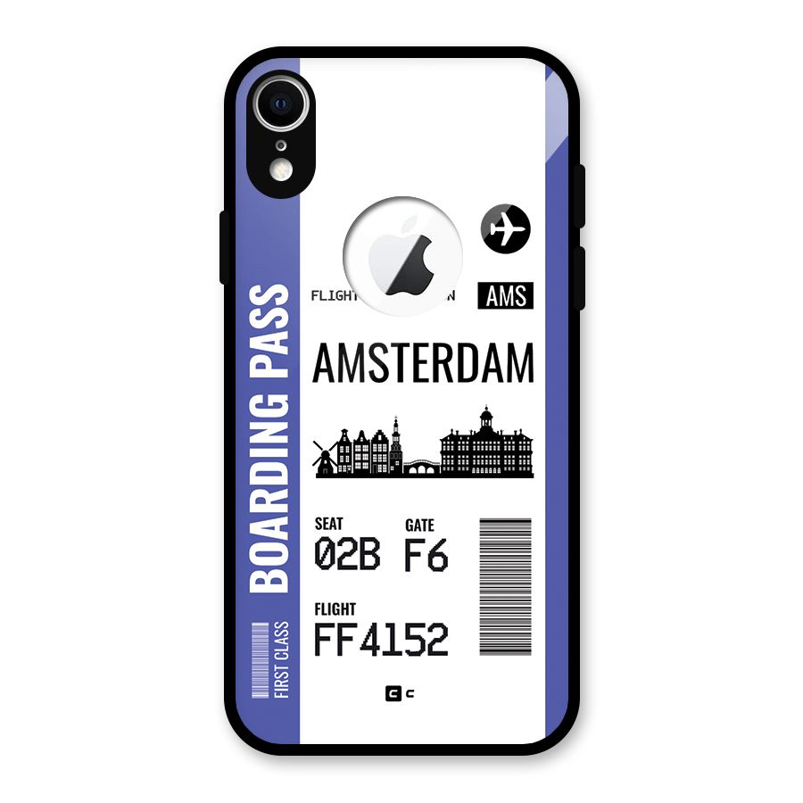 Amsterdam Boarding Pass Glass Back Case for iPhone XR Logo Cut