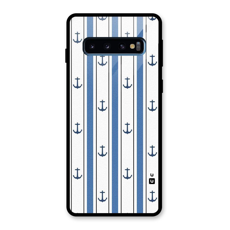 Anchor Stripe Lines Glass Back Case for Galaxy S10