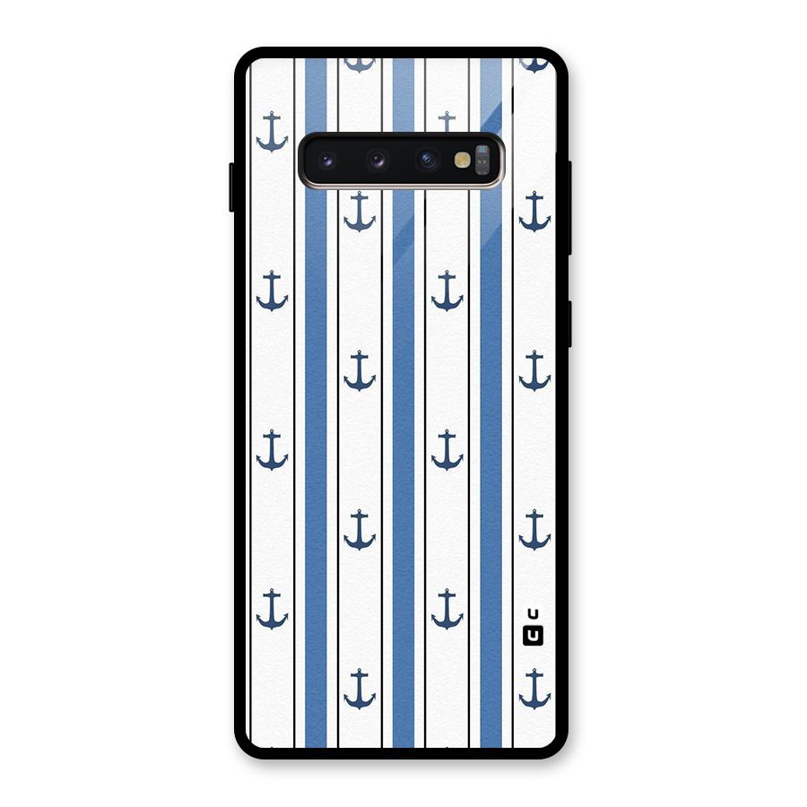 Anchor Stripe Lines Glass Back Case for Galaxy S10 Plus