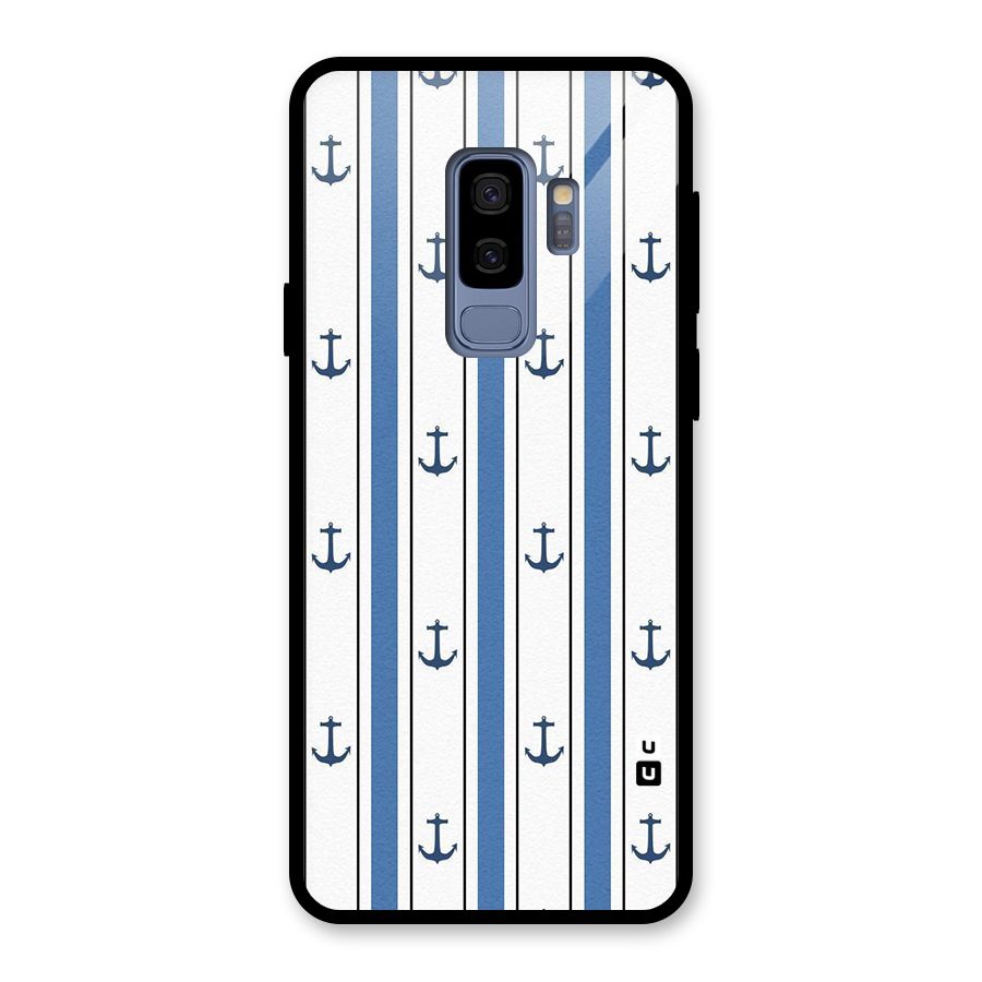 Anchor Stripe Lines Glass Back Case for Galaxy S9 Plus