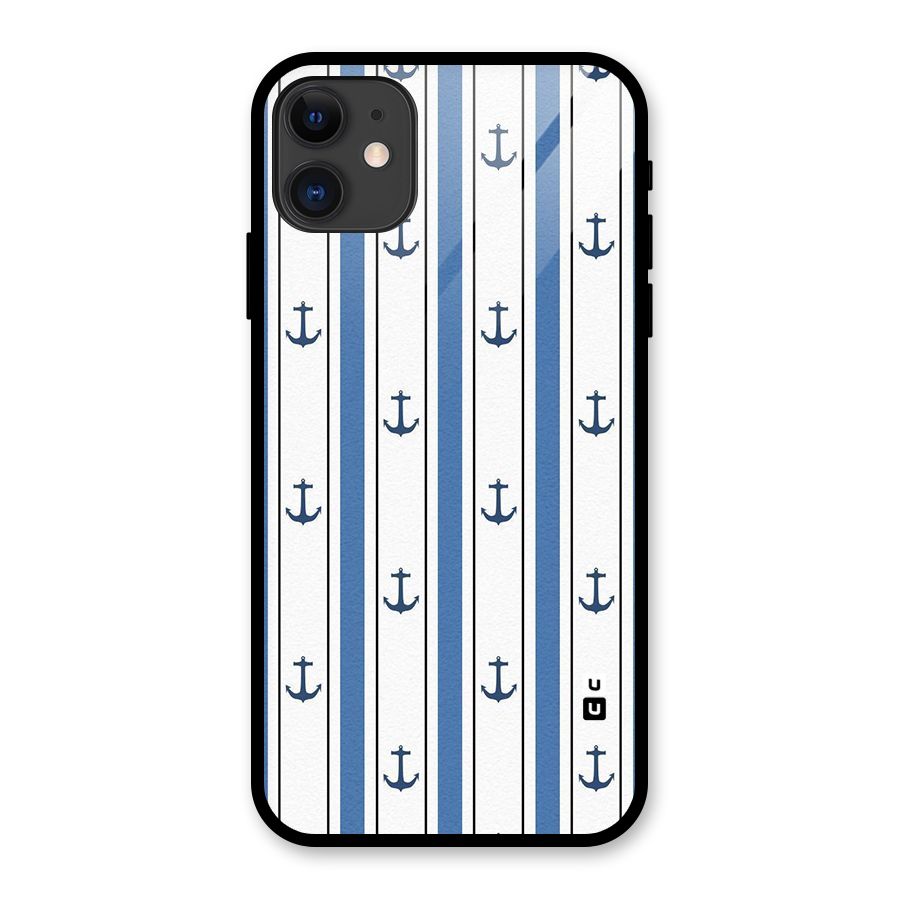Anchor Stripe Lines Glass Back Case for iPhone 11