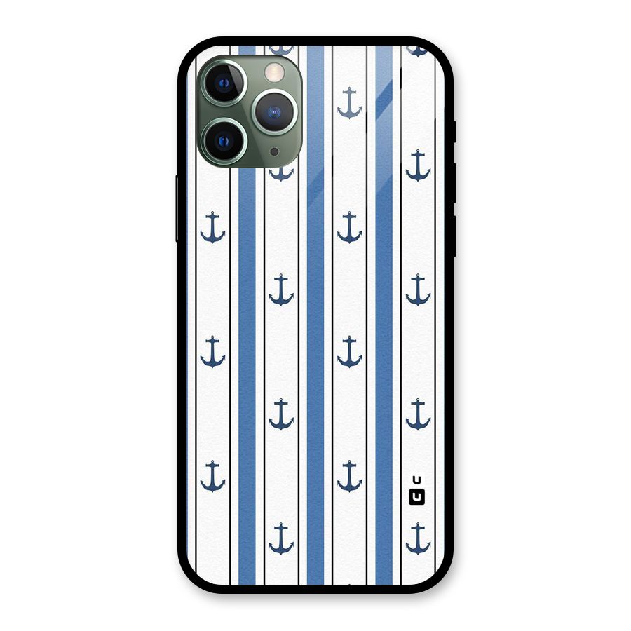 Anchor Stripe Lines Glass Back Case for iPhone 11 Pro