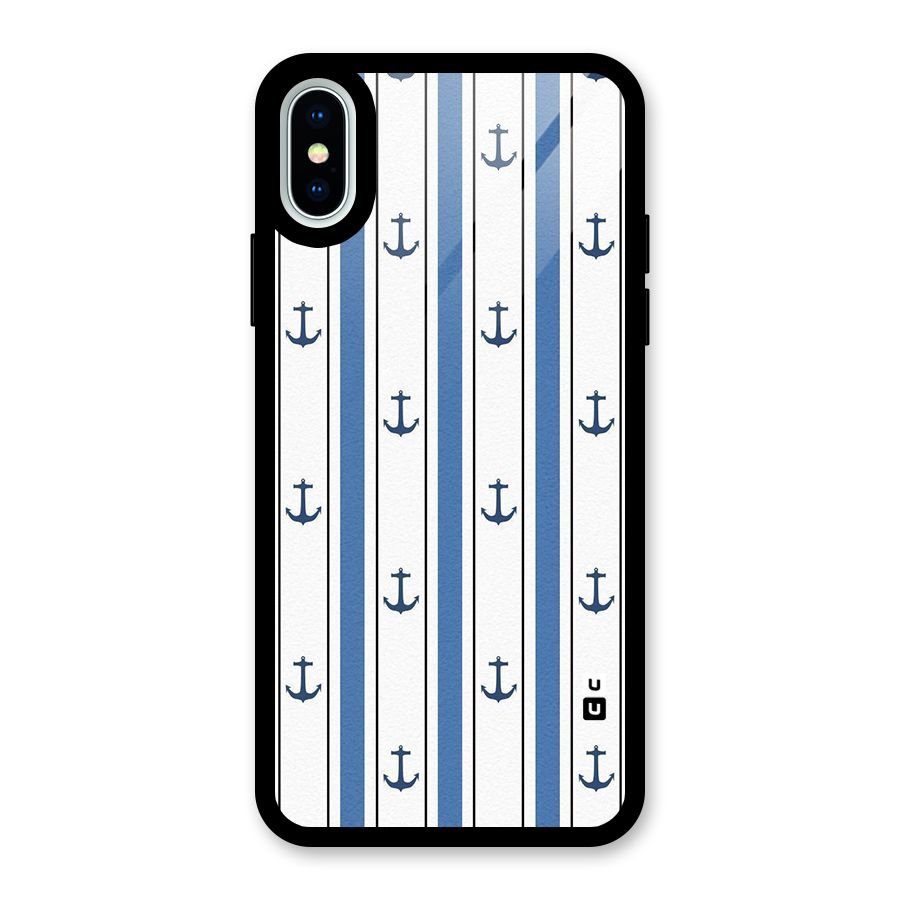 Anchor Stripe Lines Glass Back Case for iPhone XS