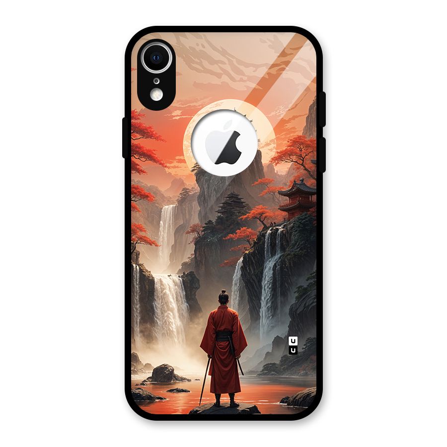 Ancient Waterfall Glass Back Case for iPhone XR Logo Cut