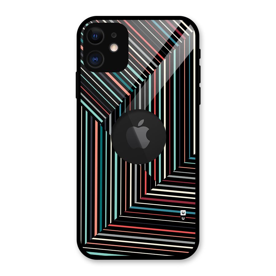 Angulars Stripes Glass Back Case for iPhone 11 Logo Cut