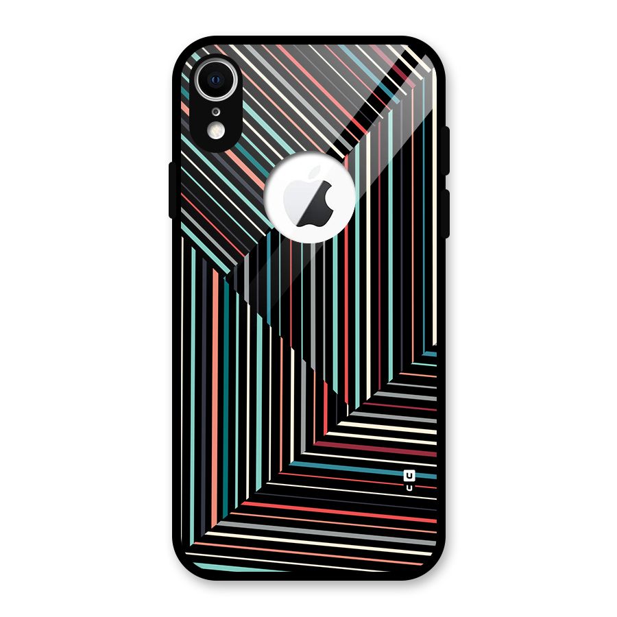 Angulars Stripes Glass Back Case for iPhone XR Logo Cut