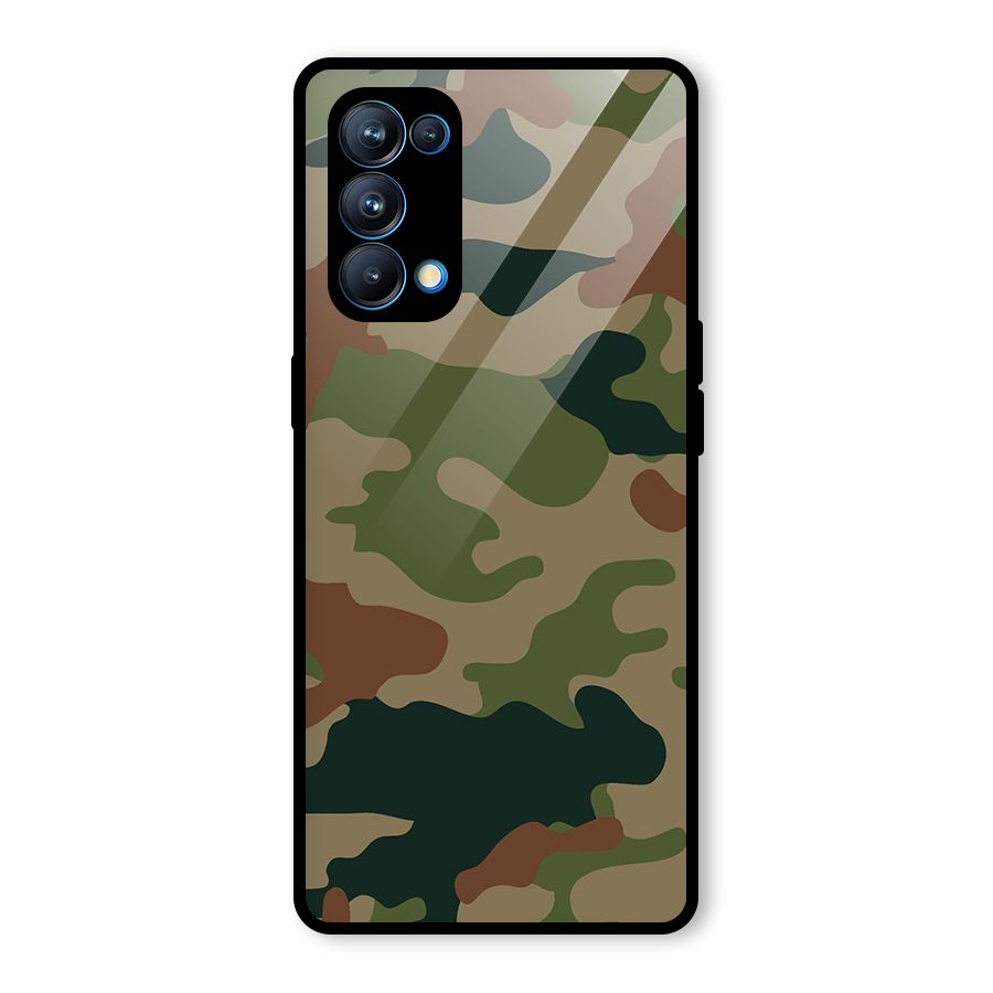 Army Camouflage Glass Back Case for Oppo Reno5 Pro 5G
