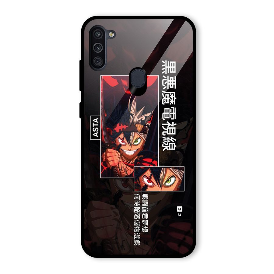 Asta Black Clover Glass Back Case for Galaxy M11